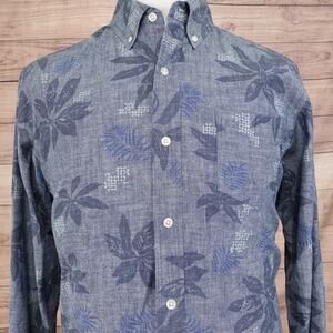 Chaps Shirt Mens Large Blue Gray Floral Button Down Long Sleeve Casual -17